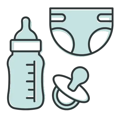 Baby bottle, diaper, and pacifier icons