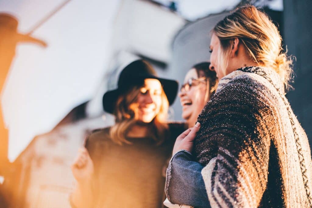 happy mom with friends